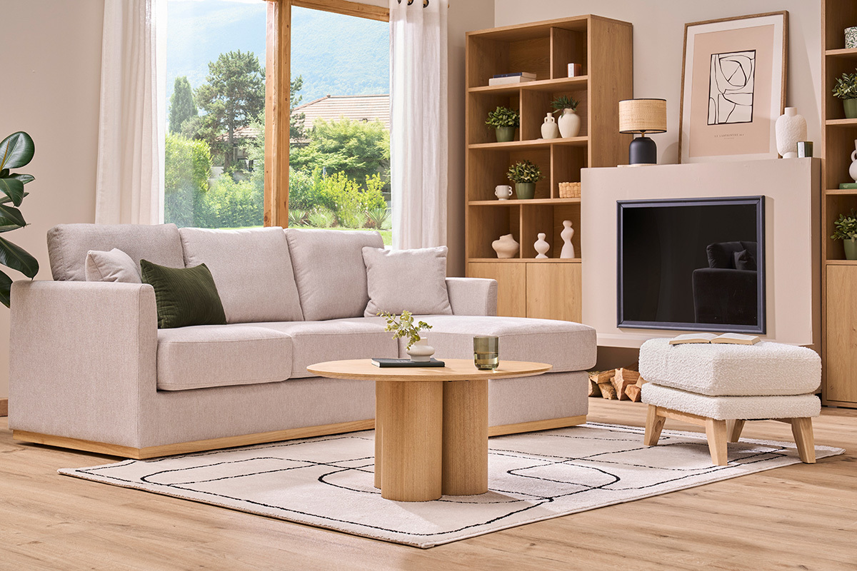 Pouf poggiapiedi scandinavo sfoderabile bianco effetto lana boucl OSLO