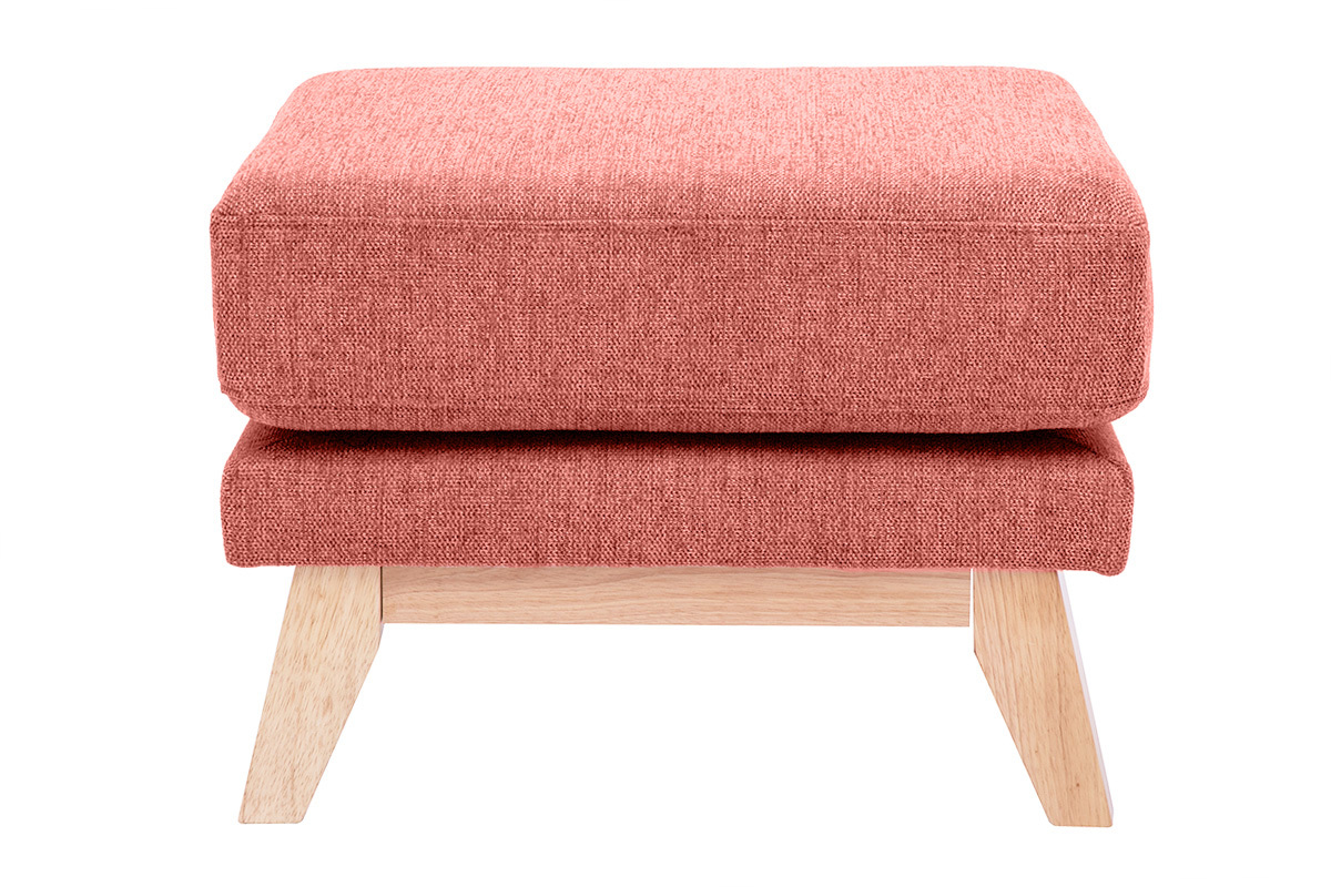 Pouf poggiapiedi sfoderabile scandinavo in tessuto effetto velluto testurizzato color terracotta e legno chiaro OSLO