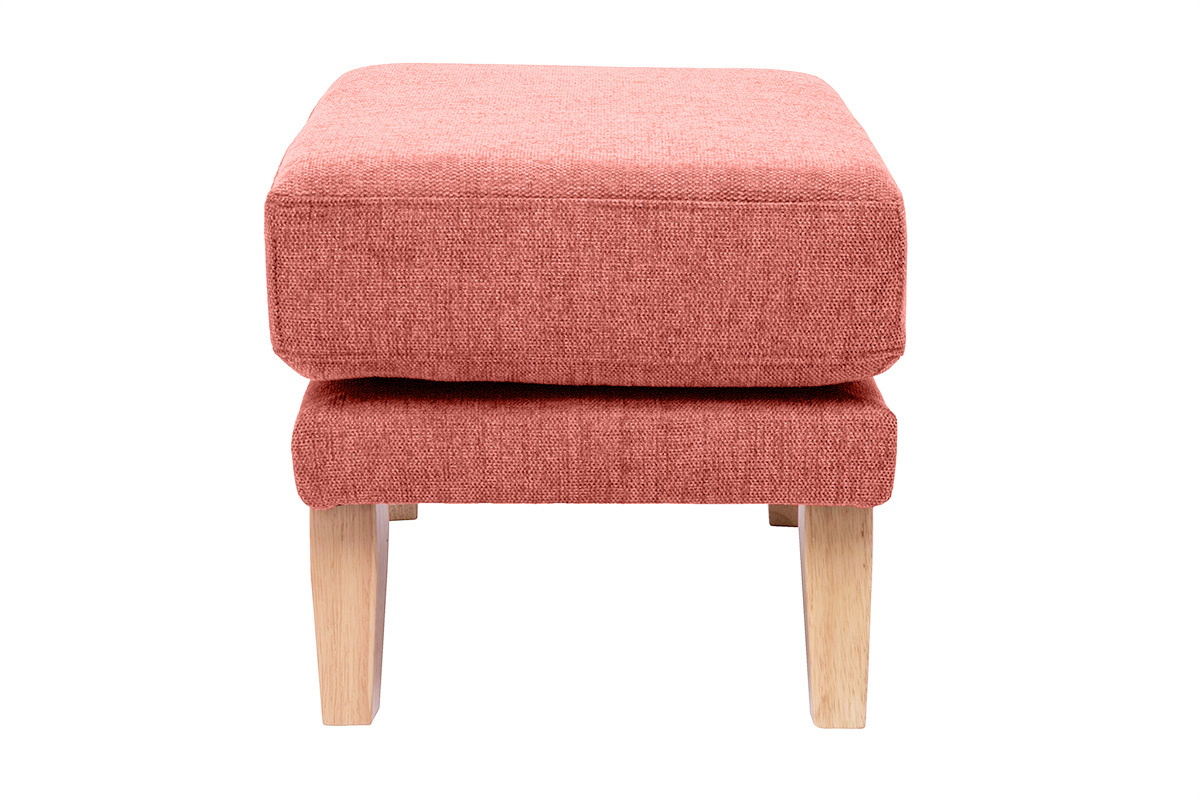 Pouf poggiapiedi sfoderabile scandinavo in tessuto effetto velluto testurizzato color terracotta e legno chiaro OSLO