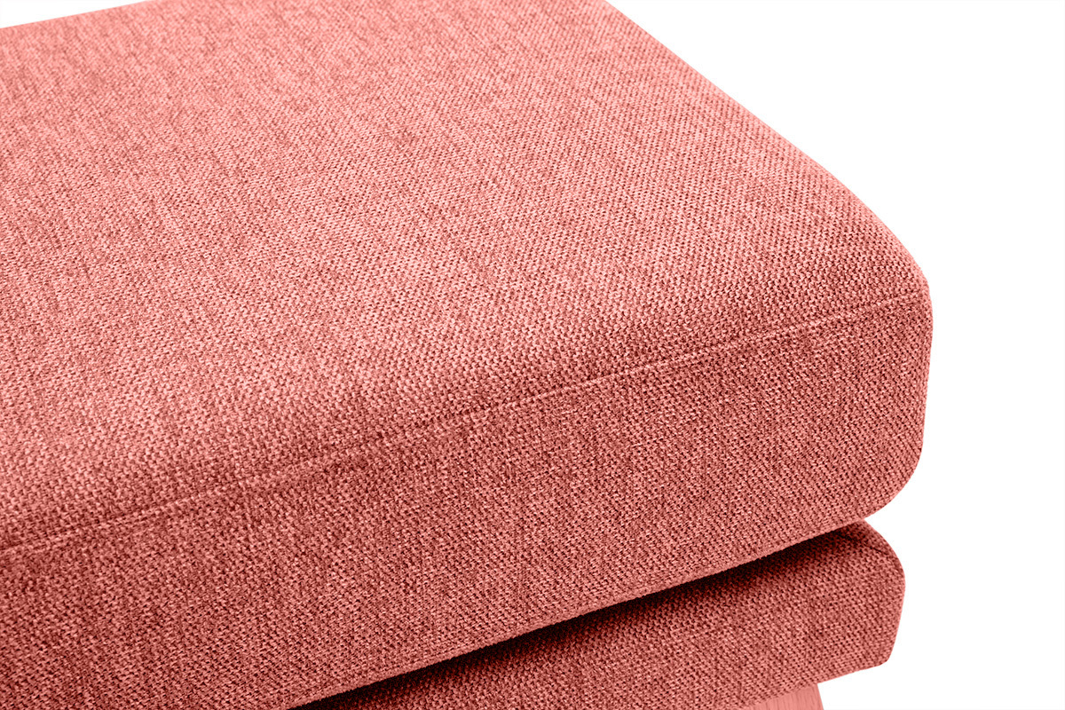 Pouf poggiapiedi sfoderabile scandinavo in tessuto effetto velluto testurizzato color terracotta e legno chiaro OSLO