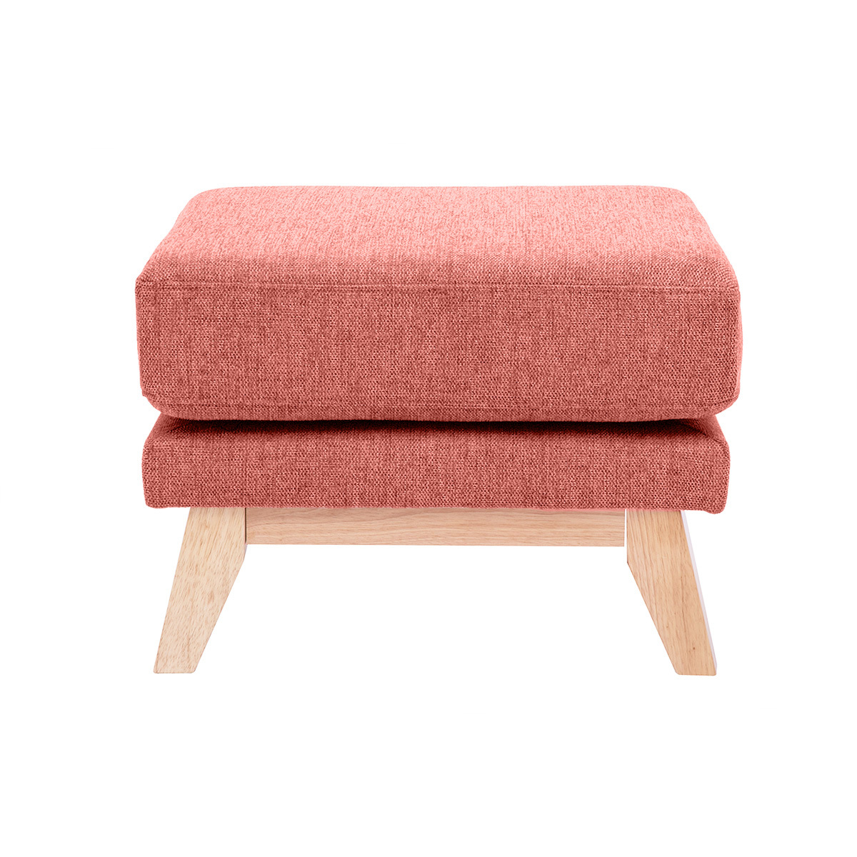 Pouf poggiapiedi sfoderabile scandinavo in tessuto effetto velluto testurizzato color terracotta e legno chiaro OSLO