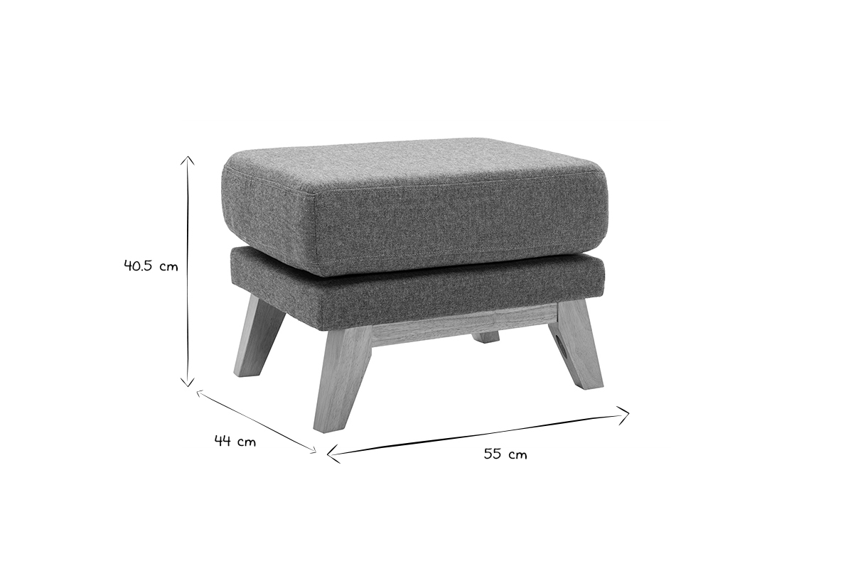 Pouf poggiapiedi sfoderabile scandinavo in tessuto grigio-verde e legno chiaro OSLO