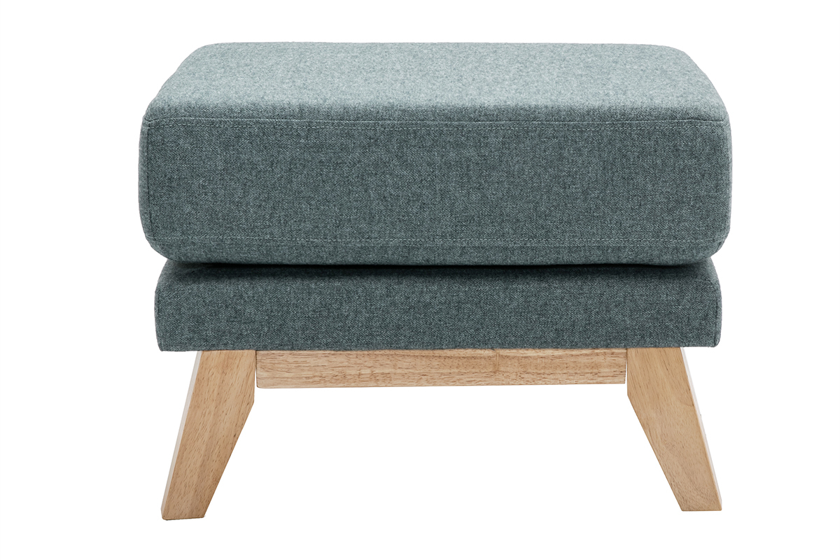Pouf poggiapiedi sfoderabile scandinavo in tessuto grigio-verde e legno chiaro OSLO