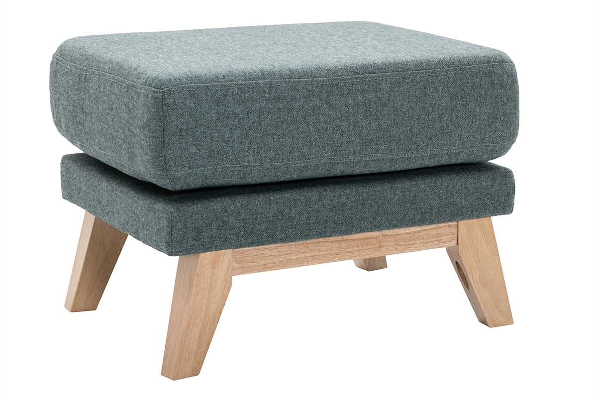 Pouf poggiapiedi sfoderabile scandinavo in tessuto grigio-verde e legno chiaro OSLO