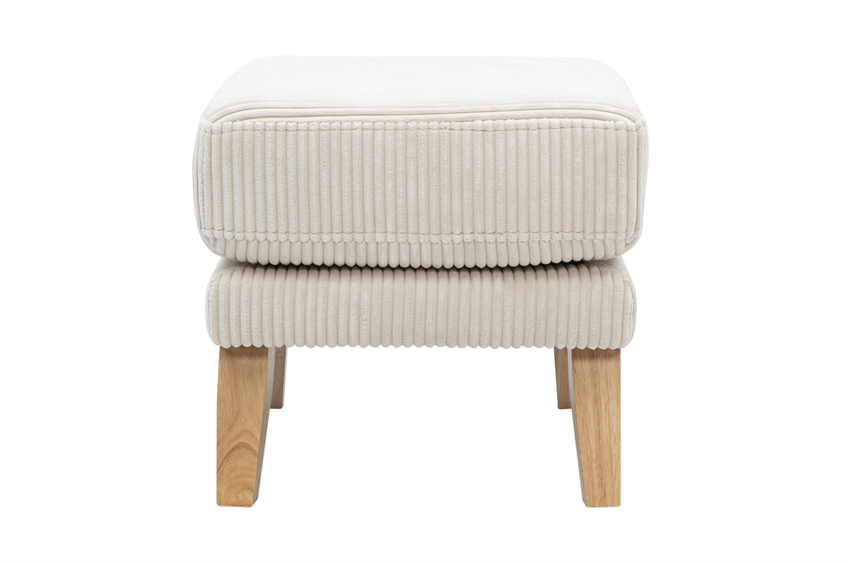 Pouf poggiapiedi sfoderabile scandinavo in tessuto velluto a coste beige e legno chiaro OSLO
