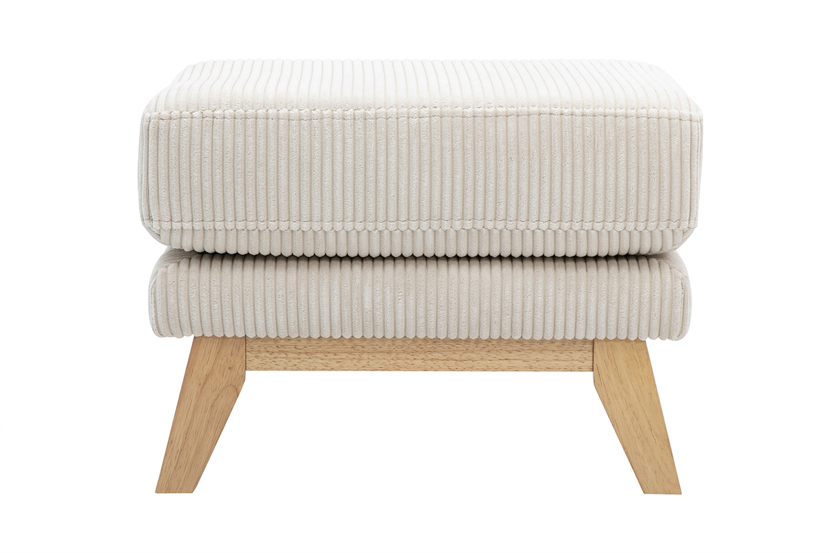 Pouf poggiapiedi sfoderabile scandinavo in tessuto velluto a coste beige e legno chiaro OSLO