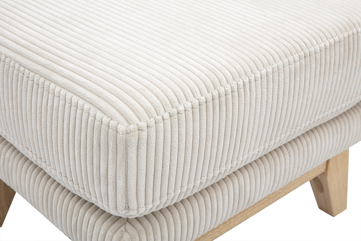 Pouf poggiapiedi sfoderabile scandinavo in tessuto velluto a coste beige e legno chiaro OSLO