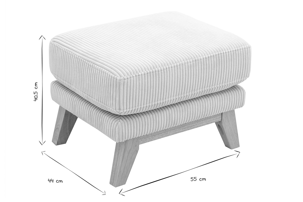 Pouf poggiapiedi sfoderabile scandinavo in tessuto velluto a coste beige e legno chiaro OSLO