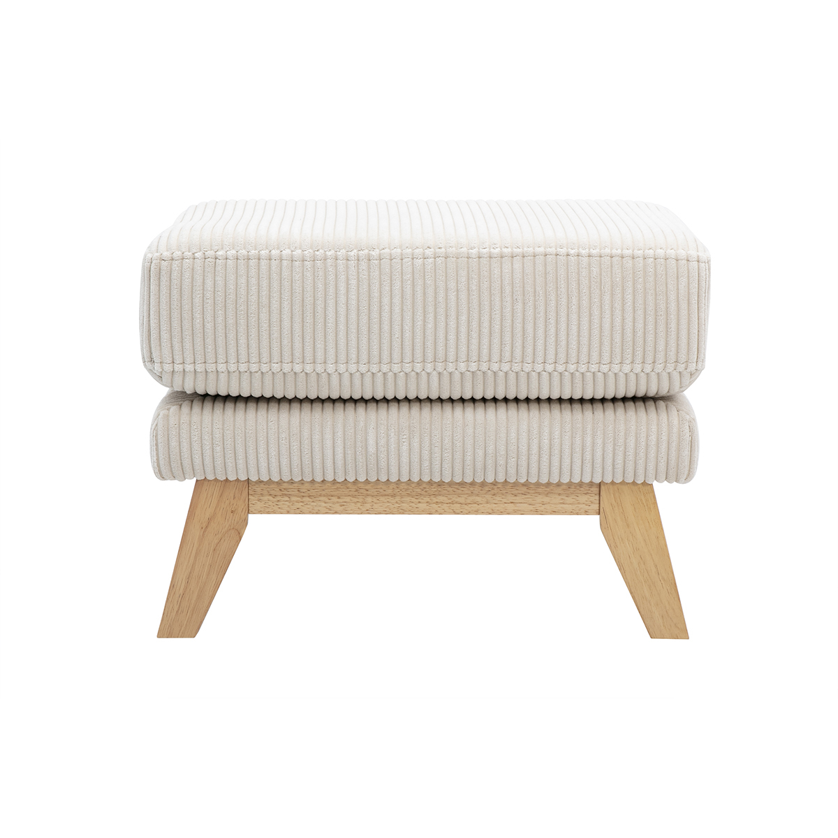 Pouf poggiapiedi sfoderabile scandinavo in tessuto velluto a coste beige e legno chiaro OSLO