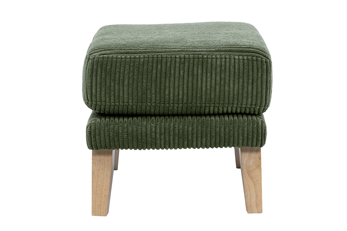 Pouf poggiapiedi sfoderabile scandinavo in tessuto velluto a coste verde kaki e legno chiaro OSLO