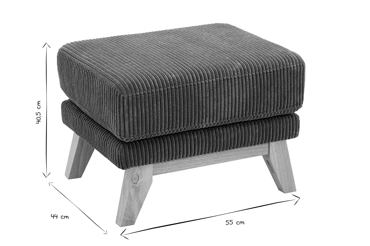 Pouf poggiapiedi sfoderabile scandinavo in tessuto velluto a coste verde kaki e legno chiaro OSLO