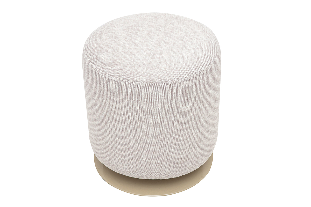 Pouf rotondo girevole in tessuto velluto beige con piede in metallo, vista dall'alto, D39,5 cm