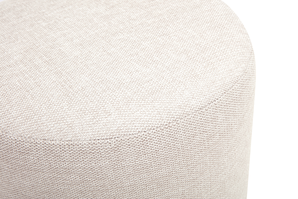 Pouf rotondo girevole in tessuto beige effetto velluto, vista dall'alto ingrandita.