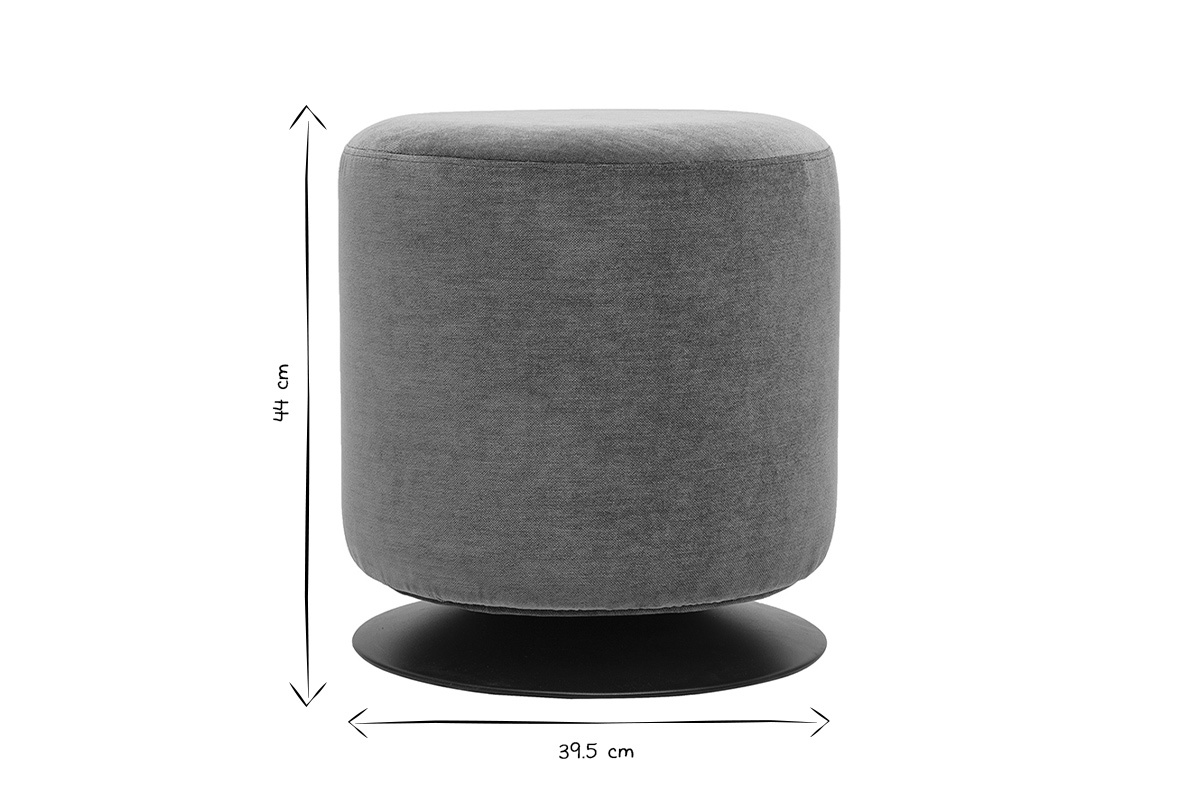 Dimensioni del pouf rotondo girevole VOLNAY in bianco e nero, D39,5 cm, H44 cm.