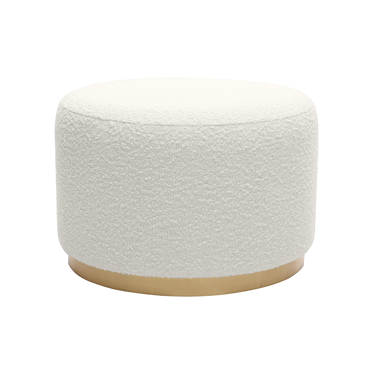 Pouf rotondo in tessuto effetto lana bouclé bianco e metallo dorato D54 cm AMAYA
