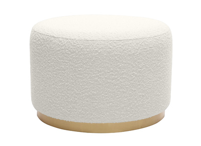 Pouf rotondo in tessuto effetto lana bouclé bianco e metallo dorato D54 cm AMAYA