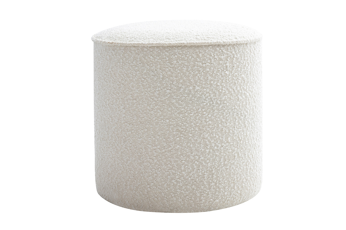 Pouf rotondo in tessuto effetto lana boucle bianco D40 cm PAUL