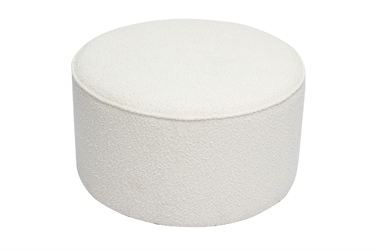Pouf rotondo in tessuto effetto lana boucle bianco D70 cm PAUL