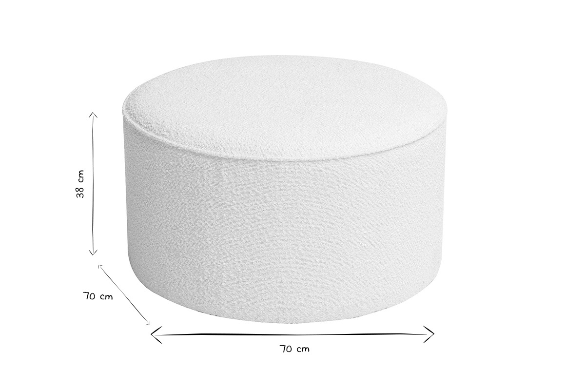 Pouf rotondo in tessuto effetto lana boucle bianco D70 cm PAUL