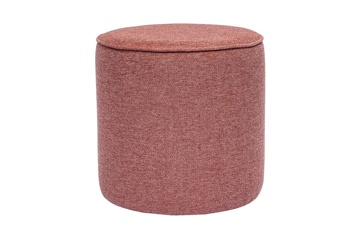 Pouf rotondo in tessuto effetto velluto terracotta testurizzato D40 cm PAUL