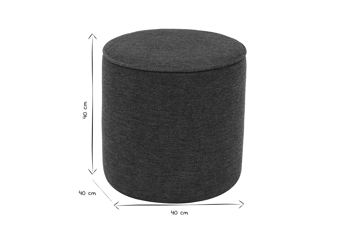 Pouf rotondo in nero e bianco con dimensioni di 40 cm.