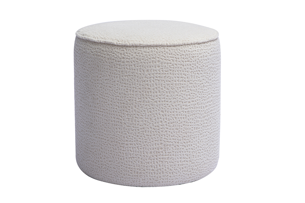 Pouf rotondo in tessuto �cru testurizzato, D40 cm, con motivi, vista frontale