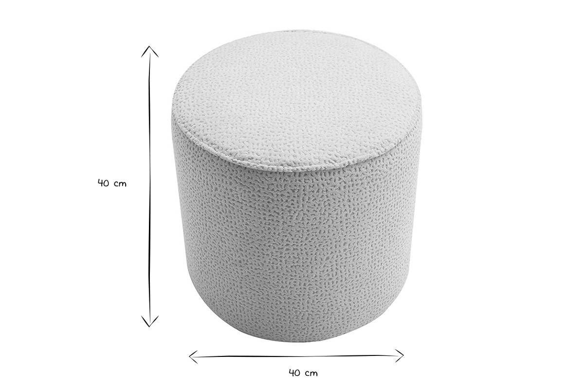 Dimensioni del pouf rotondo WANGA: D40 cm H40 cm in nero e bianco