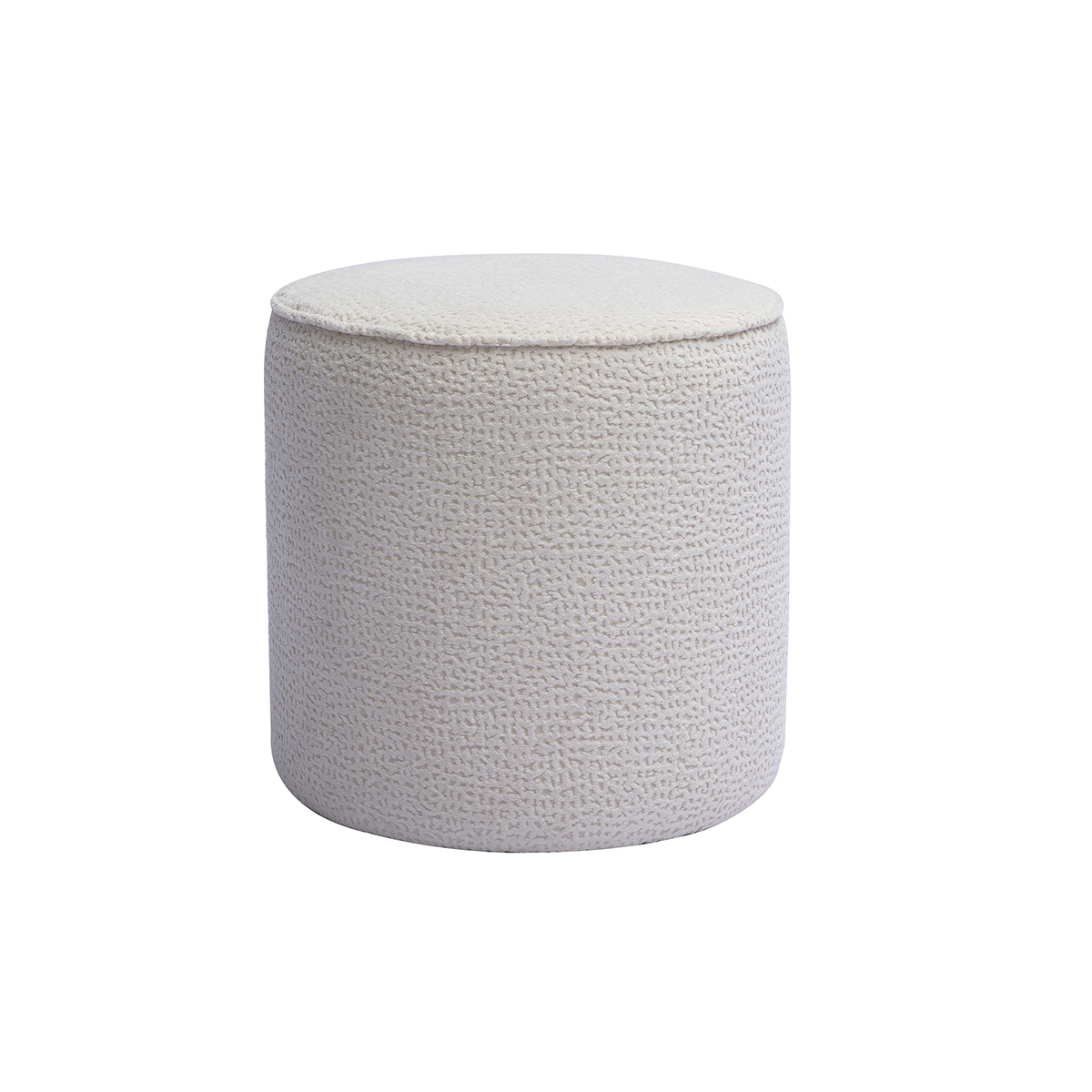 Pouf rotondo in tessuto effetto velluto testurizzato écru a motivi D40 cm WANGA