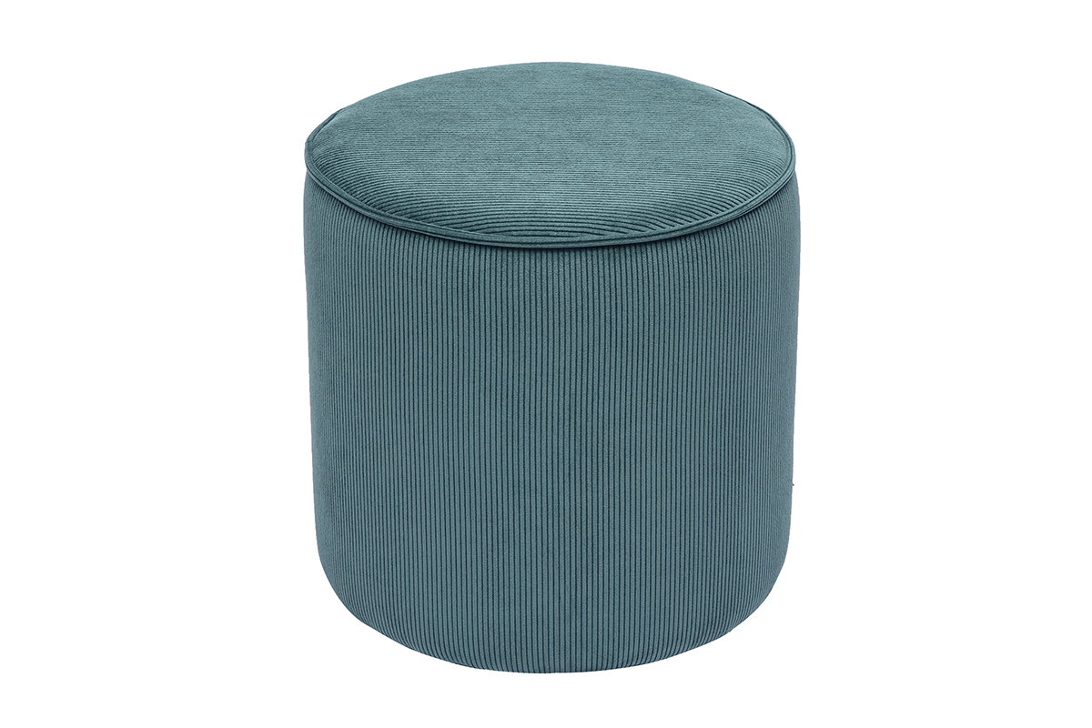 Pouf rotondo in tessuto velluto a coste blu pavone D40 cm PAUL