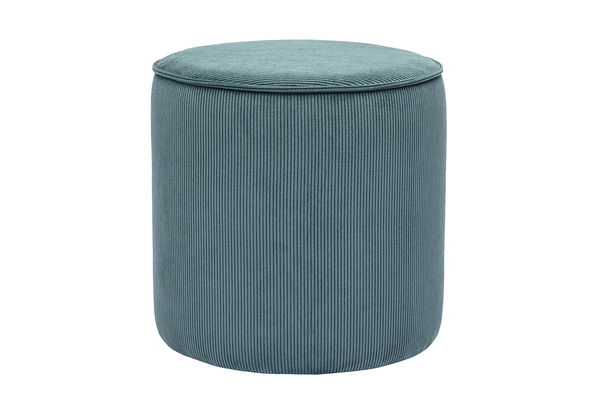 Pouf rotondo in tessuto velluto a coste blu pavone D40 cm PAUL