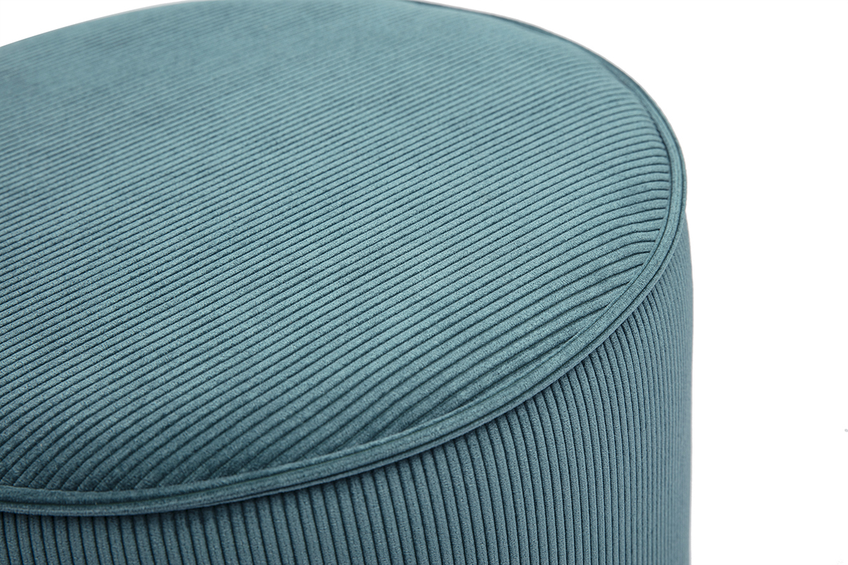 Pouf rotondo in tessuto velluto a coste blu pavone D40 cm PAUL