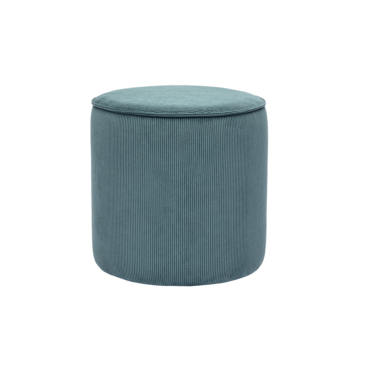 Pouf rotondo in tessuto velluto a coste blu pavone D40 cm PAUL