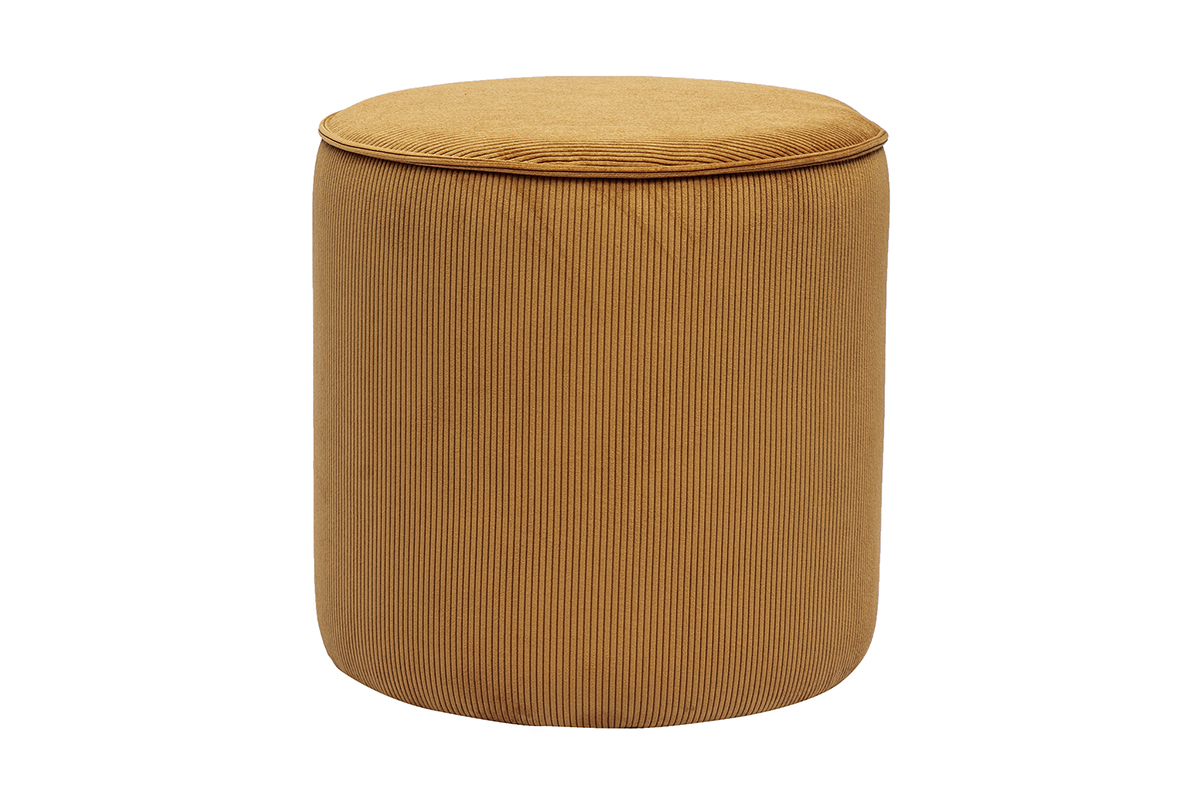 Pouf rotondo in velluto a coste giallo curry D40 cm PAUL