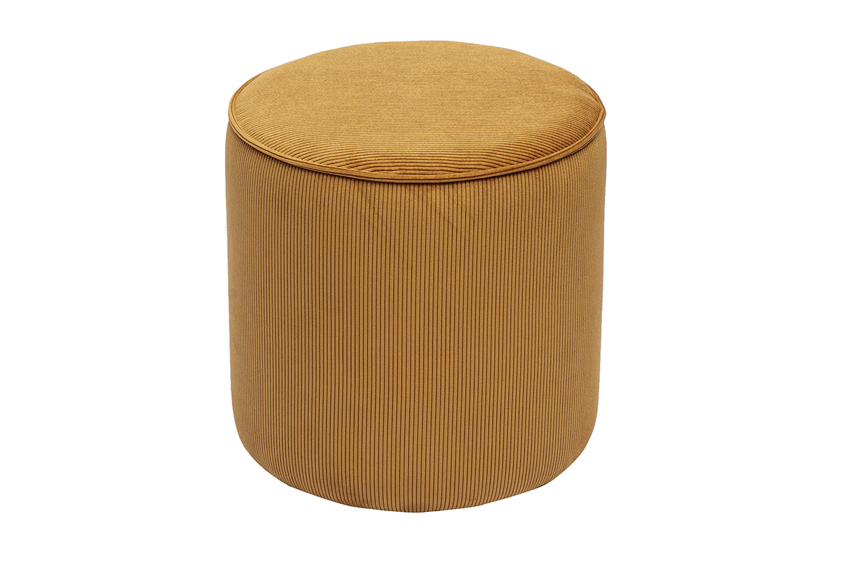 Pouf rotondo in velluto a coste giallo curry D40 cm PAUL