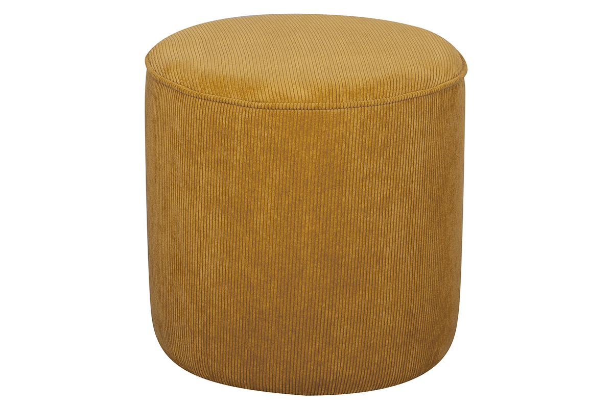 Pouf rotondo in velluto a coste giallo D40 cm LOUIS