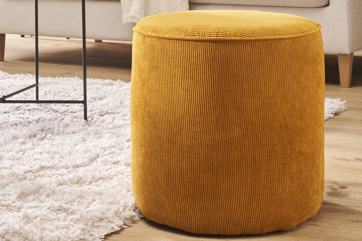 Pouf rotondo in velluto a coste giallo D40 cm LOUIS