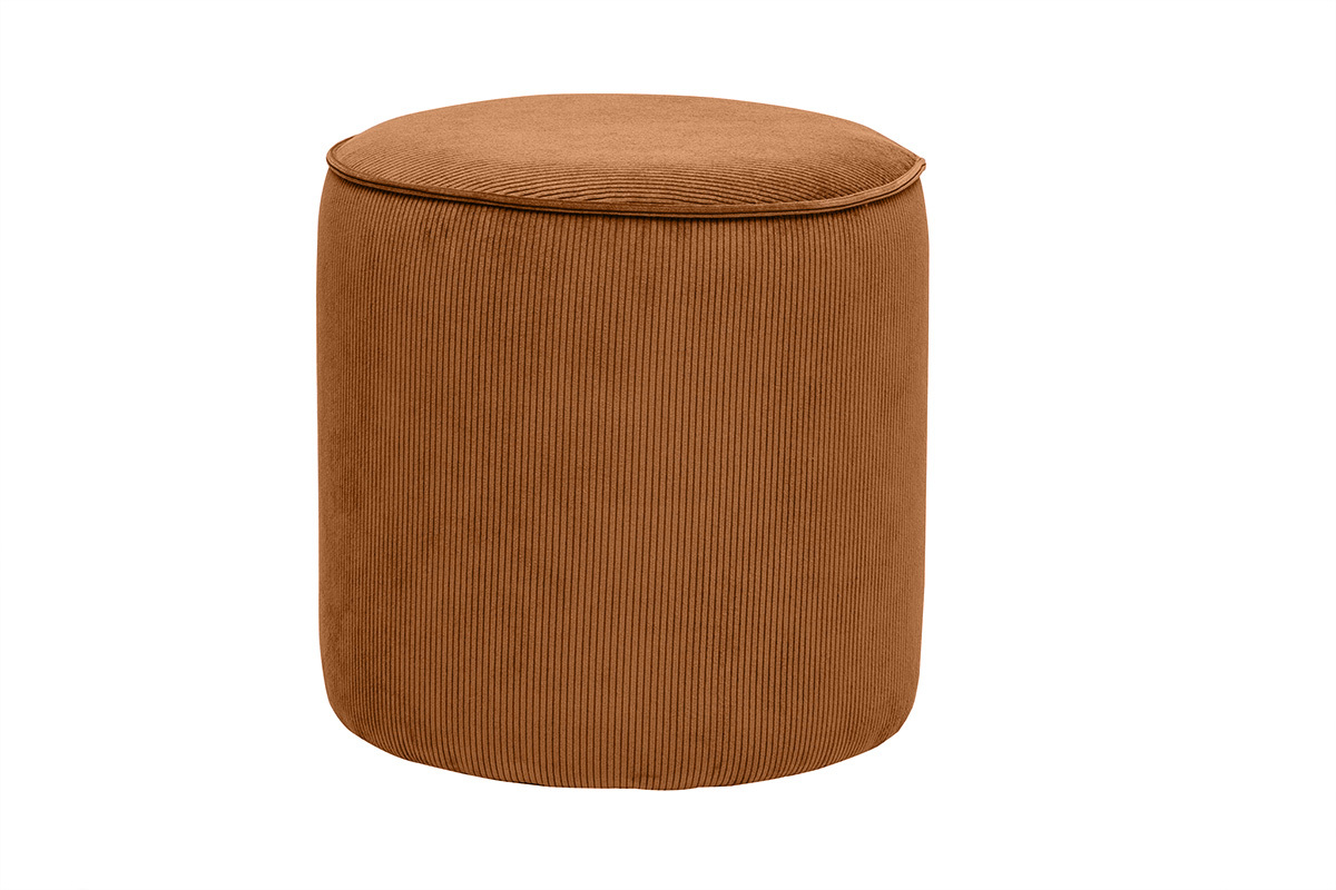 Pouf rotondo in velluto a coste terra bruciata D40 cm PAUL