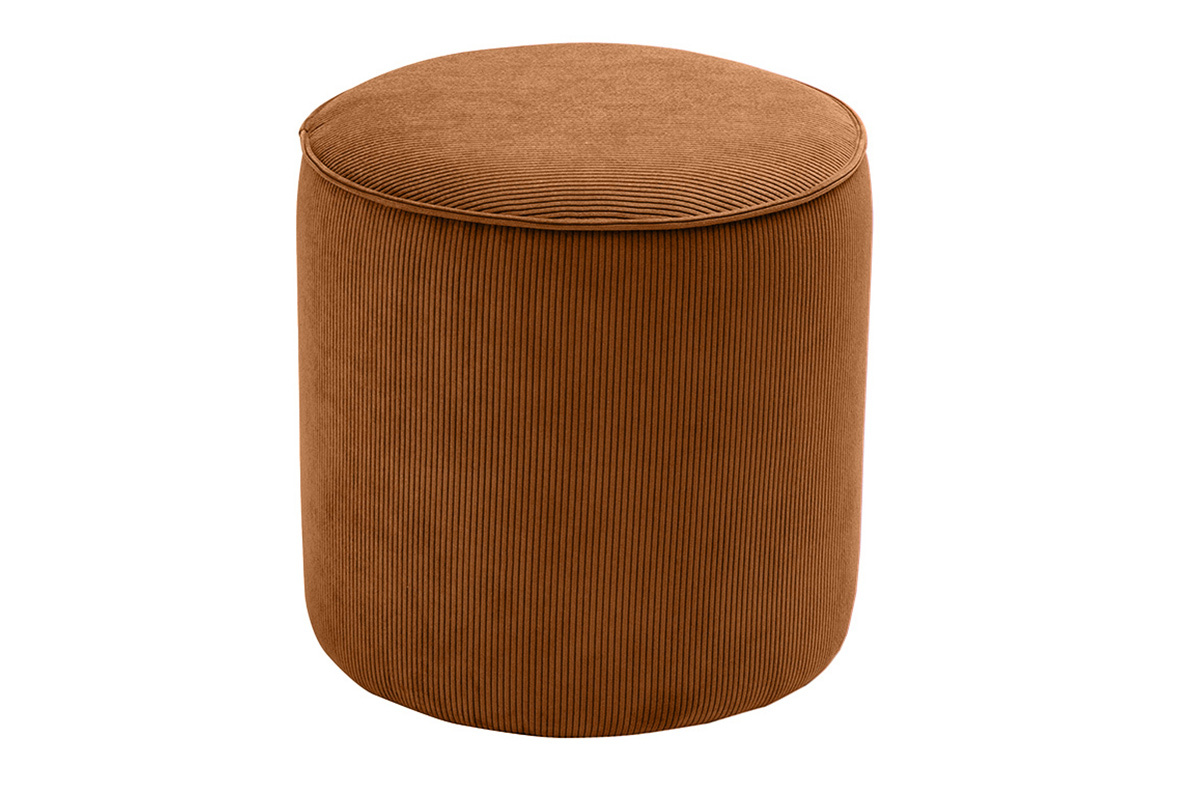 Pouf rotondo in velluto a coste terra bruciata D40 cm PAUL