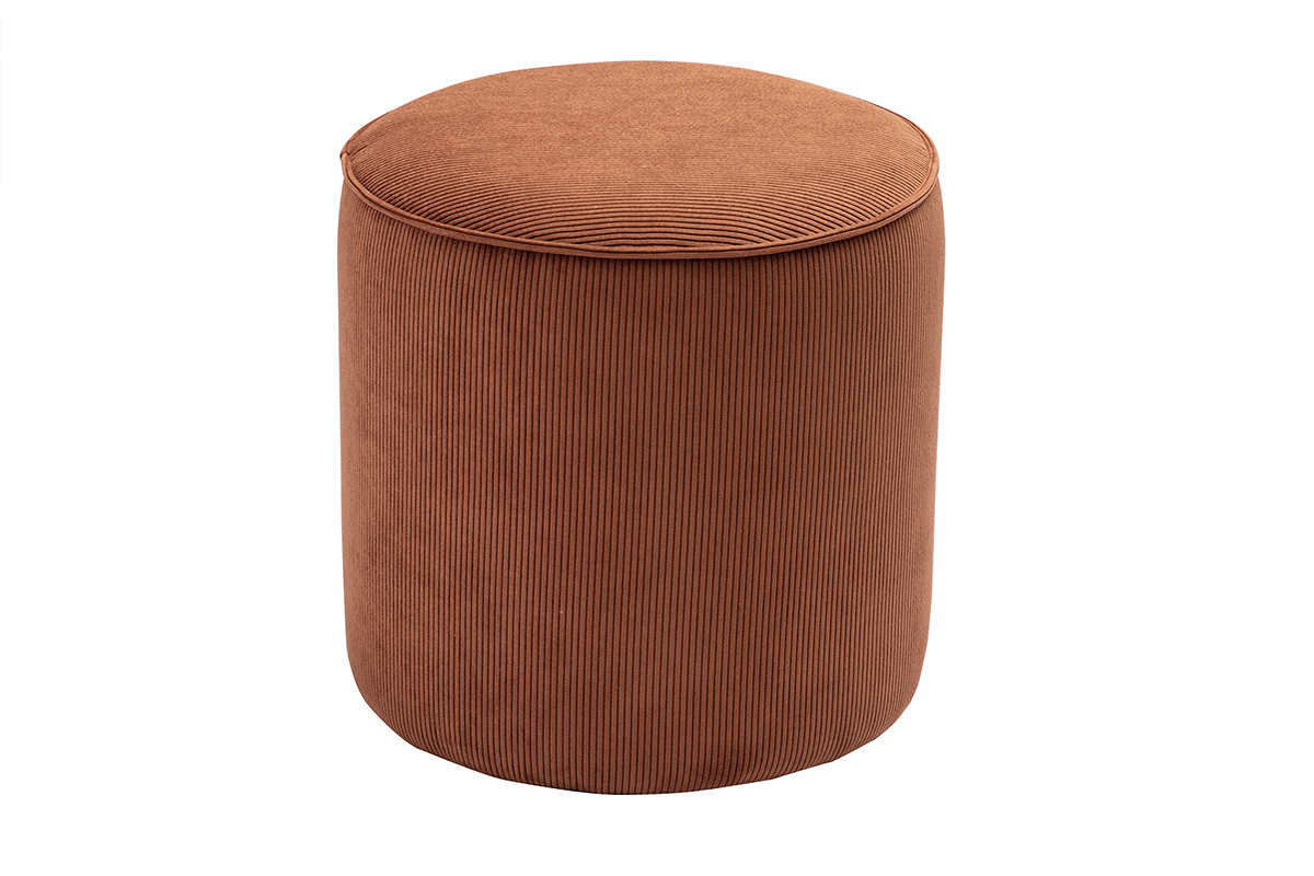 Pouf rotondo in velluto a coste terra bruciata D40 cm PAUL