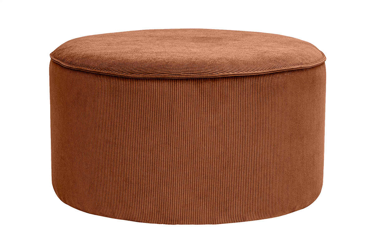 Pouf rotondo in velluto a coste terra bruciata D70 cm PAUL