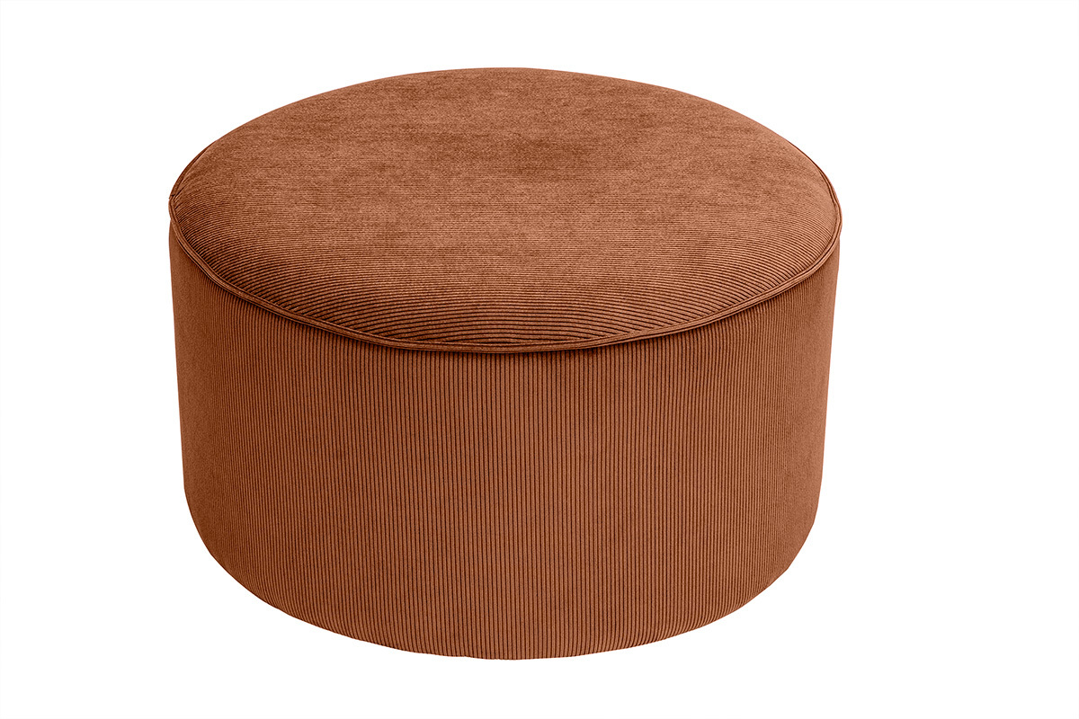 Pouf rotondo in velluto a coste terra bruciata D70 cm PAUL