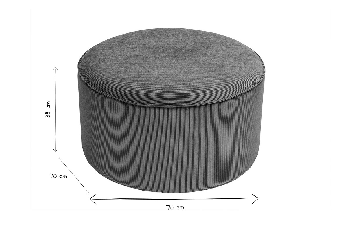 Pouf rotondo in velluto a coste terra bruciata D70 cm PAUL
