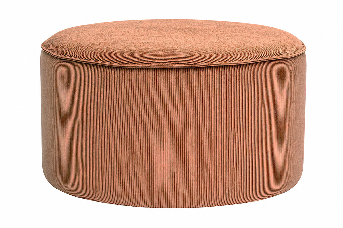 Pouf rotondo in velluto a coste terra bruciata D70 cm PAUL