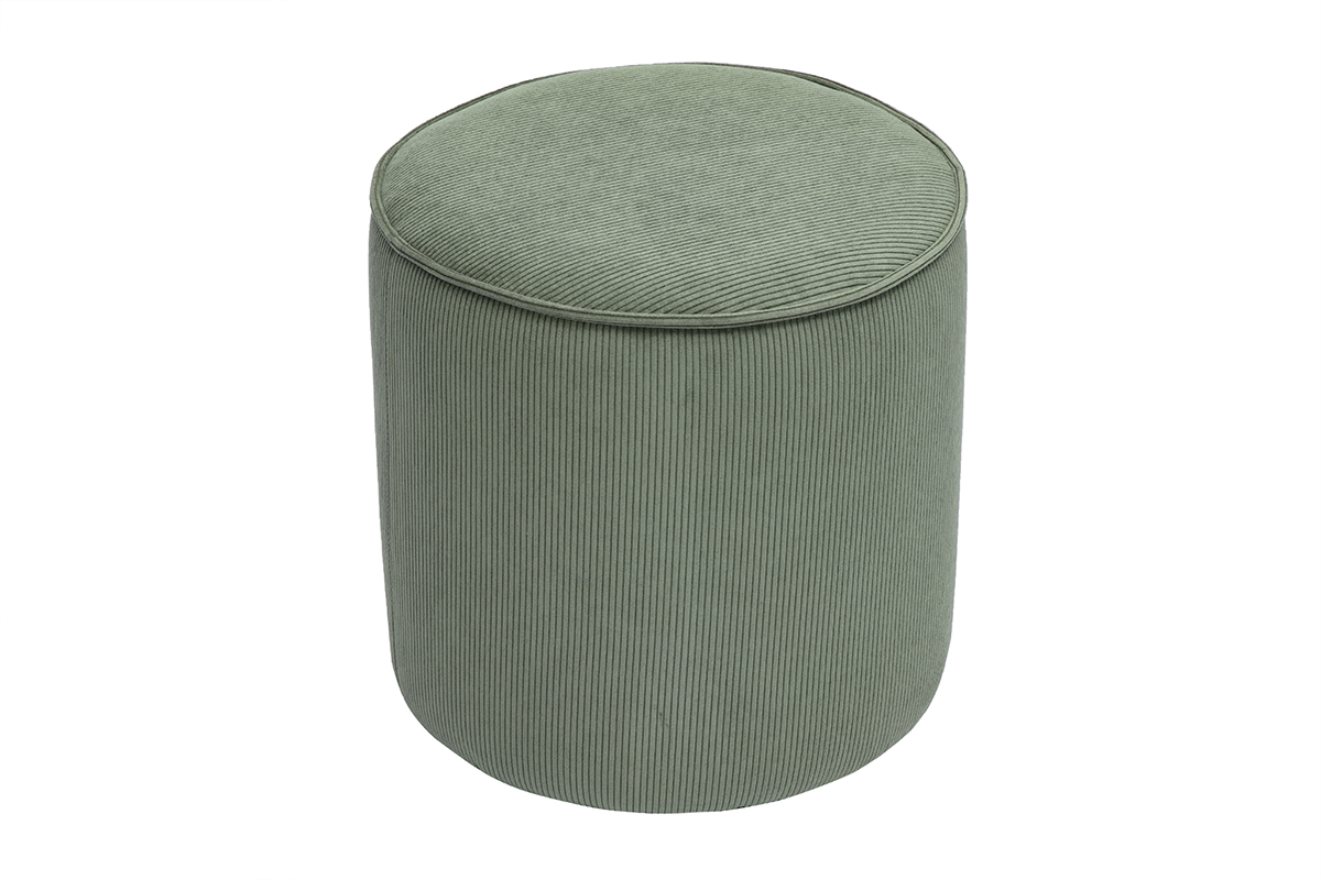 Pouf rotondo in velluto a coste verde kaki D40 cm PAUL