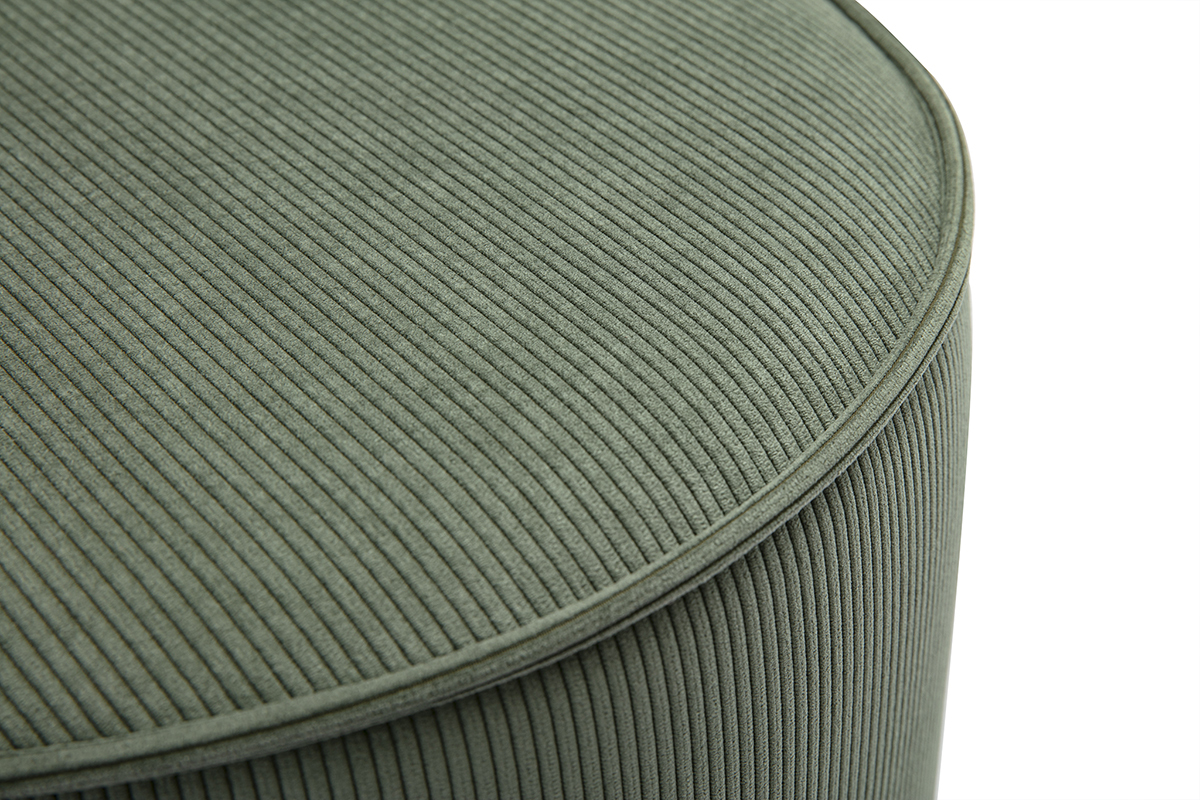 Pouf rotondo in velluto a coste verde kaki D40 cm PAUL
