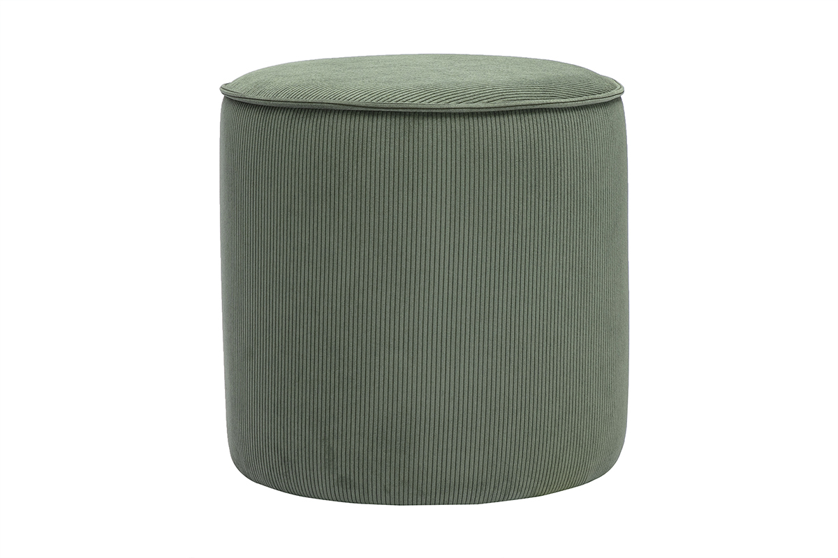 Pouf rotondo in velluto a coste verde kaki D40 cm PAUL