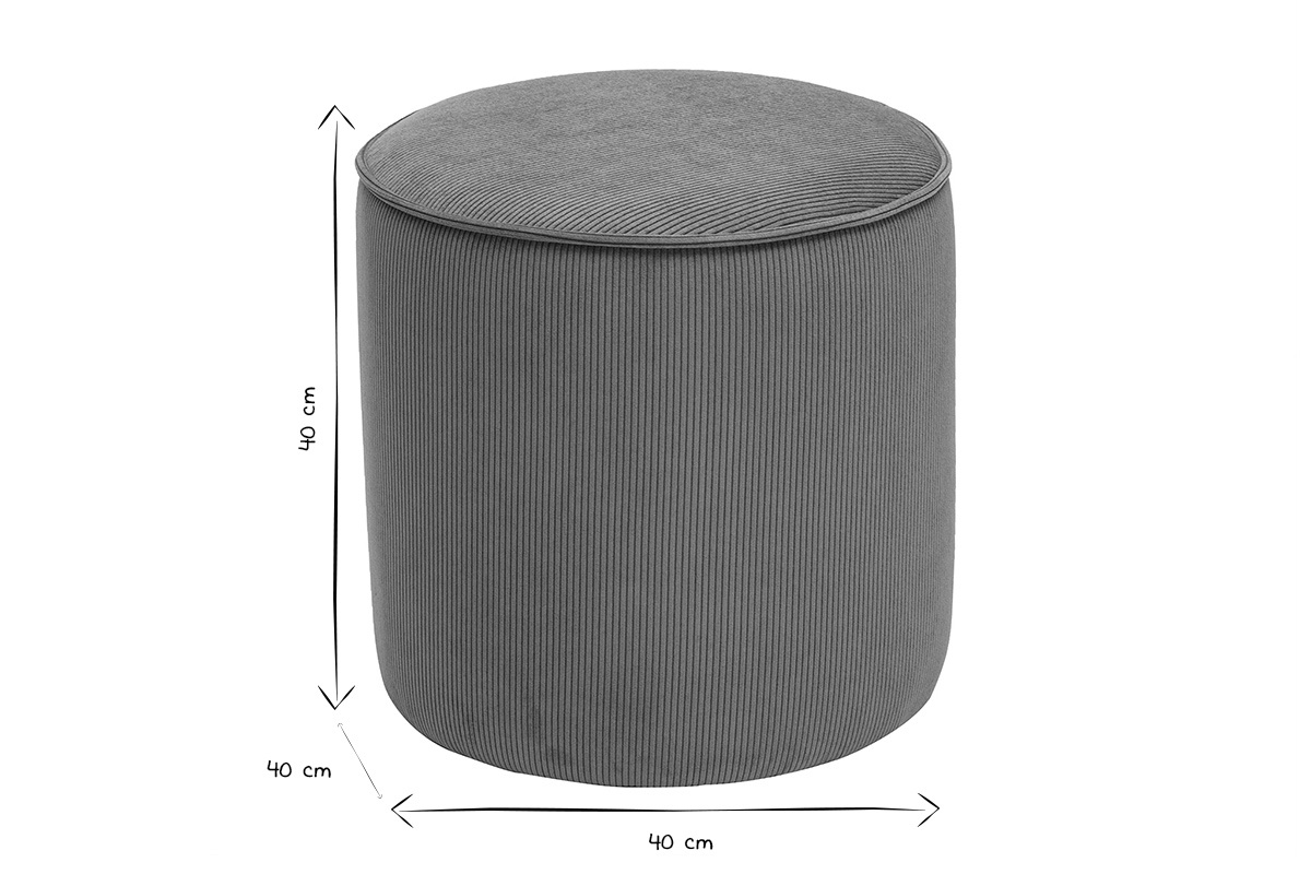 Pouf rotondo in velluto a coste verde kaki D40 cm PAUL