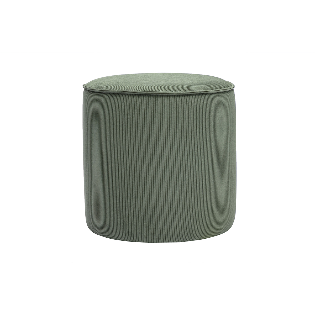 Pouf rotondo in velluto a coste verde kaki D40 cm PAUL