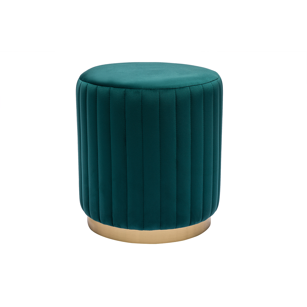 Pouf rotondo in velluto blu petrolio e metallo dorato D40 cm DONA