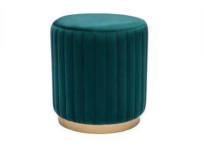 Pouf rotondo in velluto blu petrolio e metallo dorato D40 cm DONA